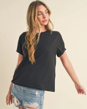 SAMARA ROLLED SLEEVE WOMEN'S TEE | BLACK