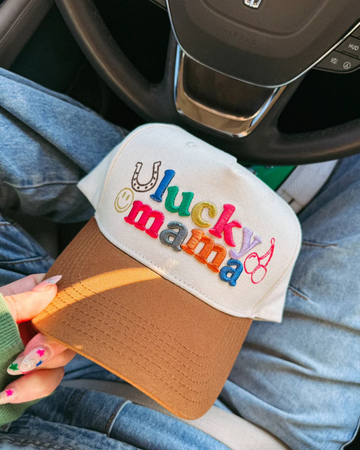 E+E BUBBLE LUCKY MAMA TRUCKER HAT | CAMEL WITH MULTI COLOR