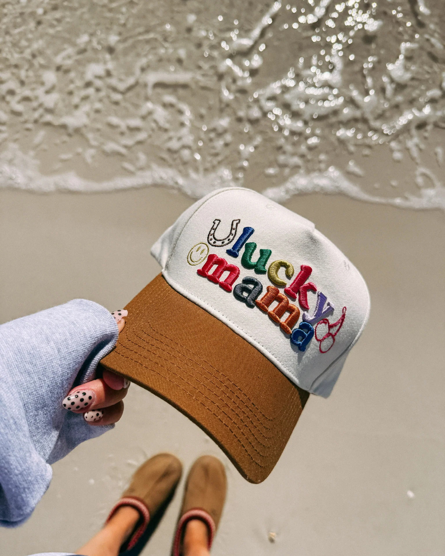 E+E BUBBLE LUCKY MAMA TRUCKER HAT | CAMEL WITH MULTI COLOR