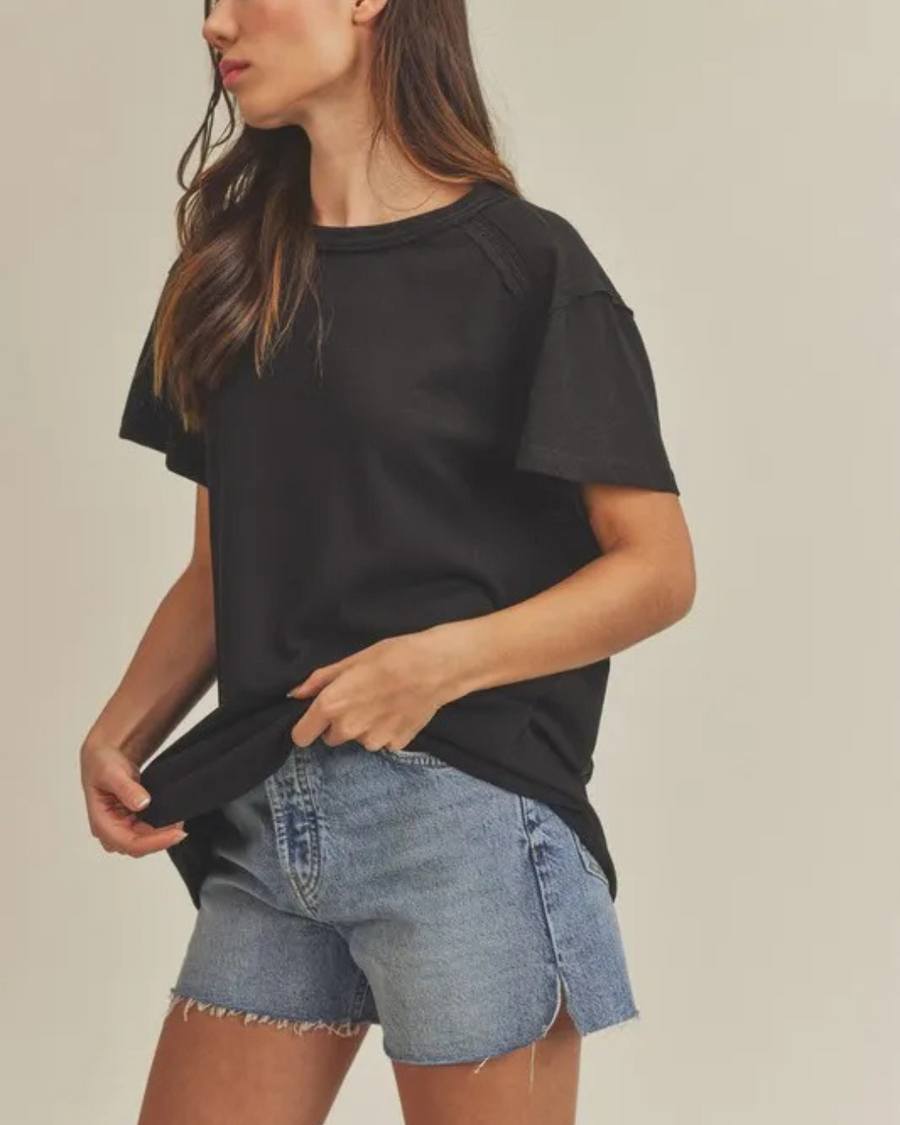 SAMARA ROLLED SLEEVE WOMEN'S TEE | BLACK