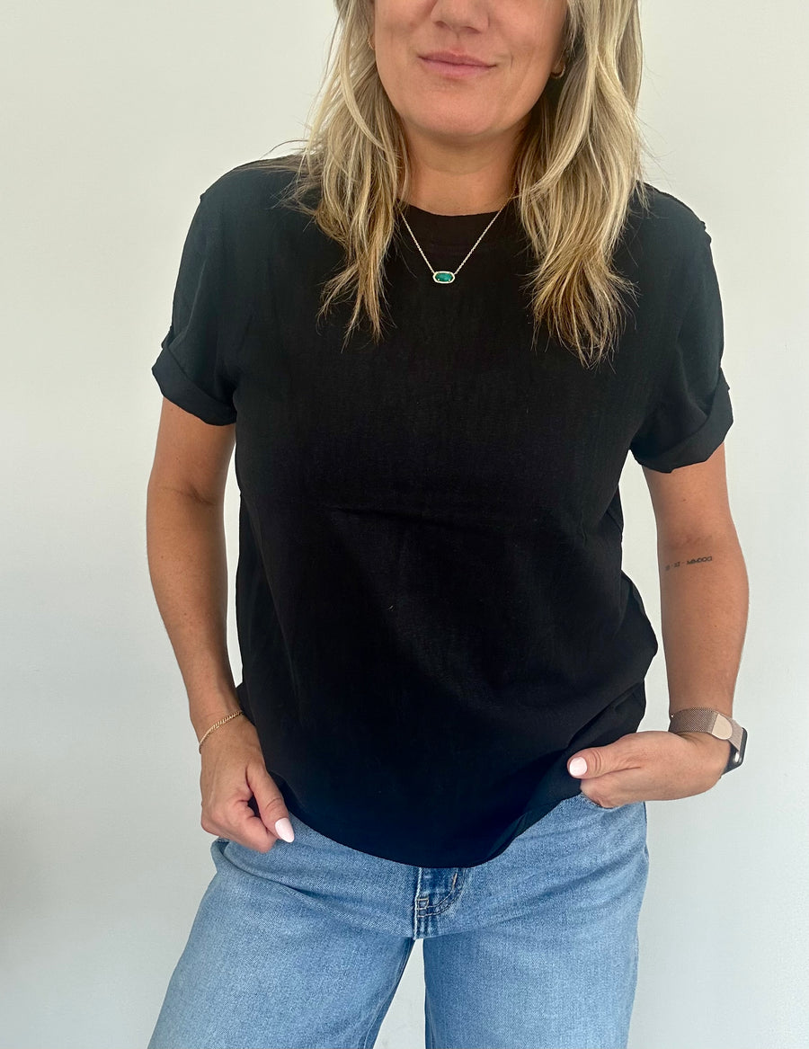 SAMARA ROLLED SLEEVE WOMEN'S TEE | BLACK