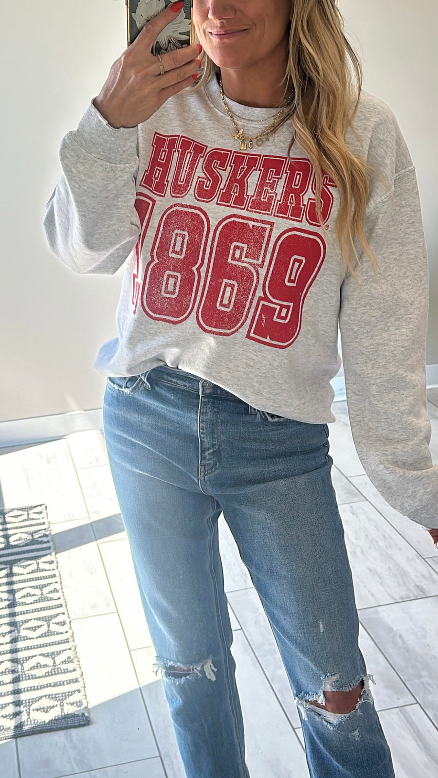 Nebraska Huskers 1869 Players Thrifted Sweatshirt | Ash Grey