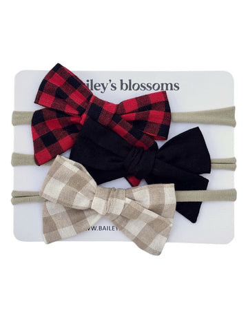 BAILEY'S BLOSSOMS 3-piece Linen Cotton Nylon Headband Set - Holiday Gingham (COLLECTIVE)