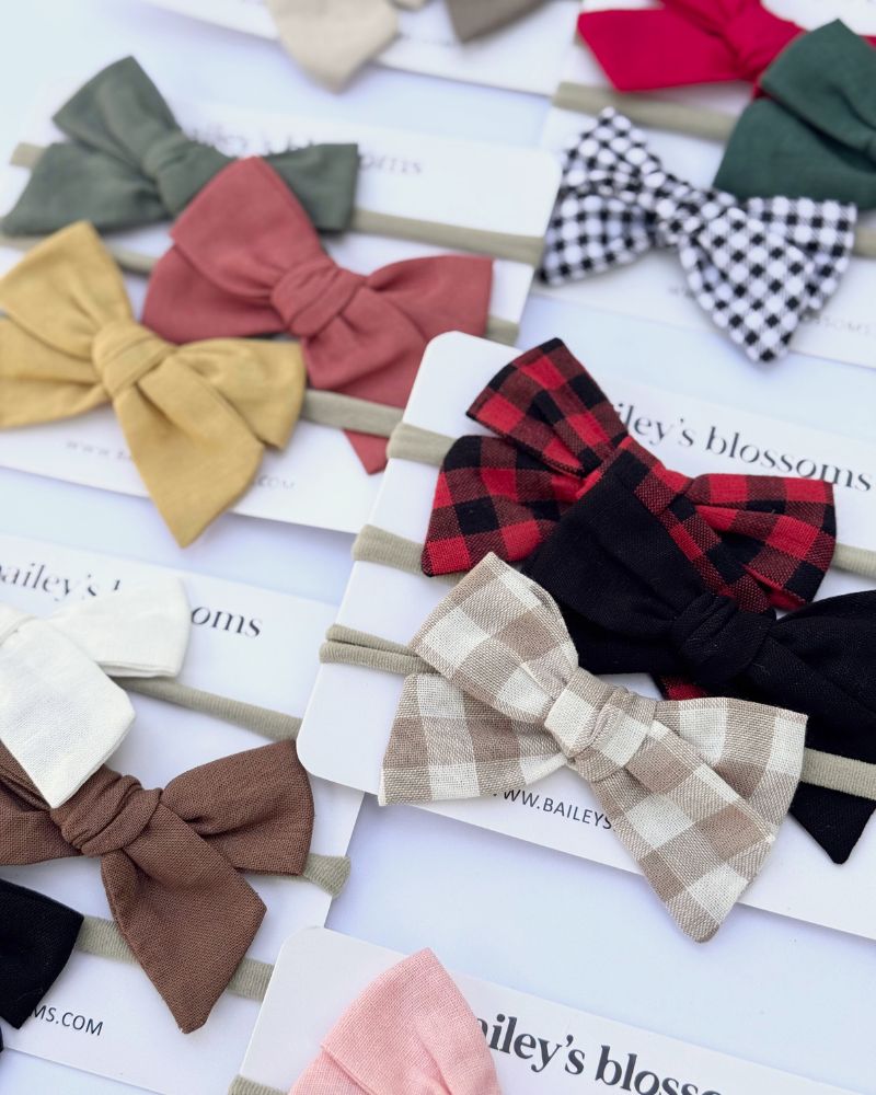 BAILEY'S BLOSSOMS 3-piece Linen Cotton Nylon Headband Set - Holiday Gingham (COLLECTIVE)