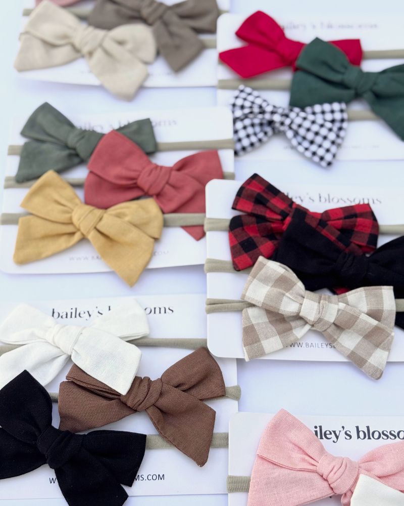 BAILEY'S BLOSSOMS 3-piece Linen Cotton Nylon Headband Set - Holiday Gingham (COLLECTIVE)