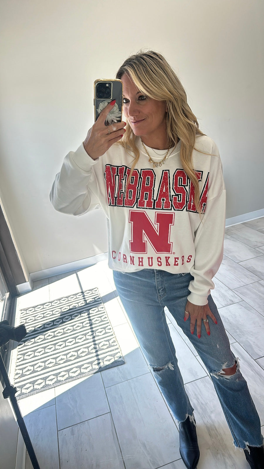 Nebraska Cornhuskers Crewneck Women's Sweatshirt | White