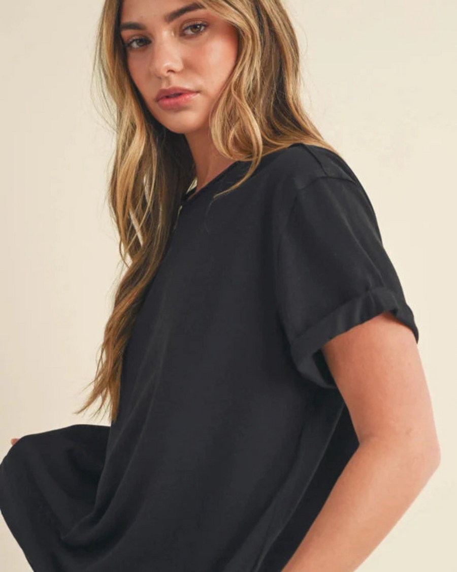 SAMARA ROLLED SLEEVE WOMEN'S TEE | BLACK