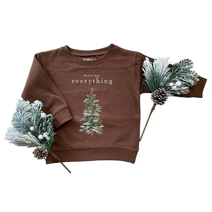 HOLLAND AVE MERRY EVERYTHING KIDS + ADULT CREWNECK | BROWN