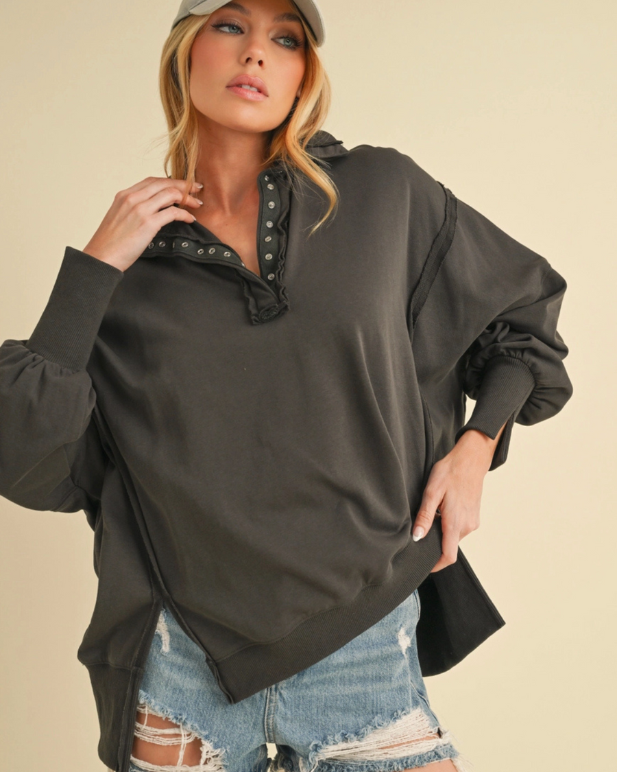 MAYA HENLEY WOMEN'S SWEATSHIRT | CHARCOAL