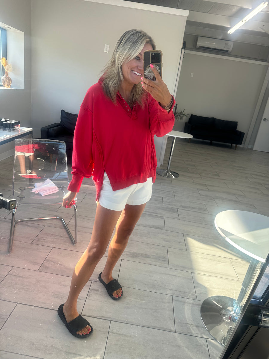 MAYA HENLEY WOMEN'S SWEATSHIRT | CHERRY RED