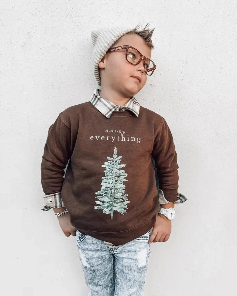 HOLLAND AVE MERRY EVERYTHING KIDS + ADULT CREWNECK | BROWN