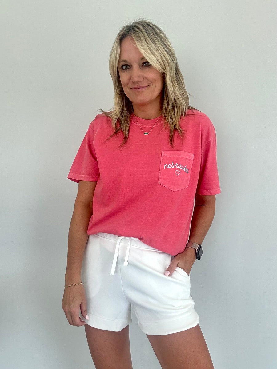 H+H NEBRASKA HEART POCKET TEE | WATERMELON