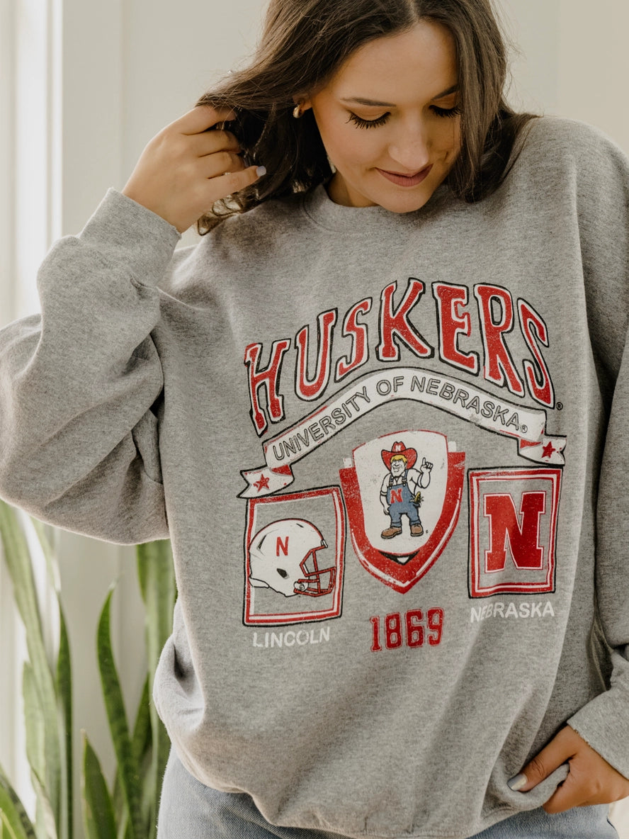 Nebraska Huskers Prep Patch Thrifted Sweatshirt | Grey