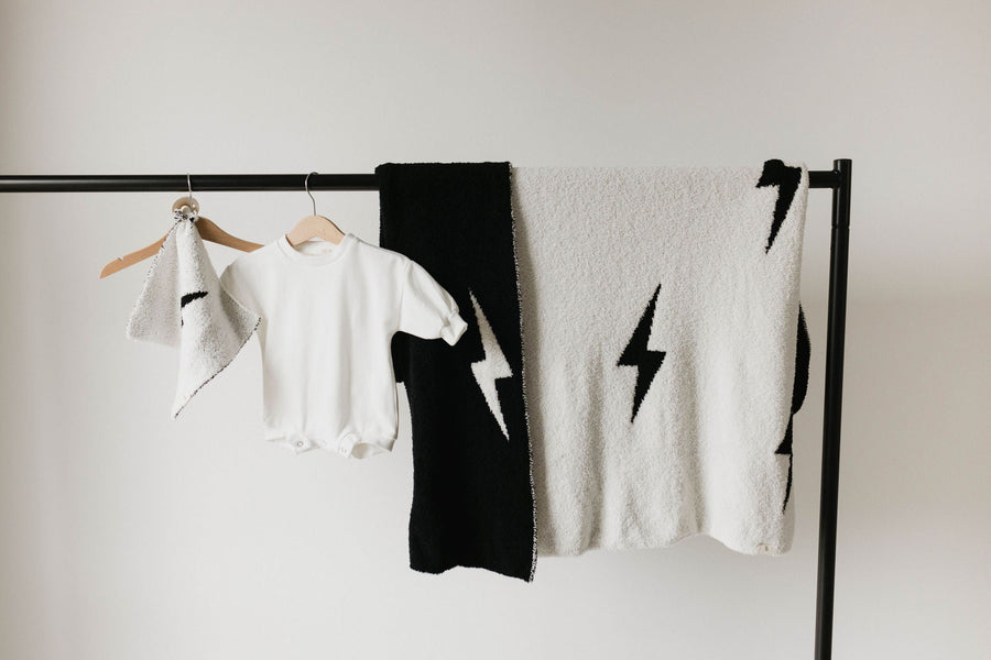 FOREVER FRENCH Black & White Lightning Bolt | Plush Blanket (COLLECTIVE)