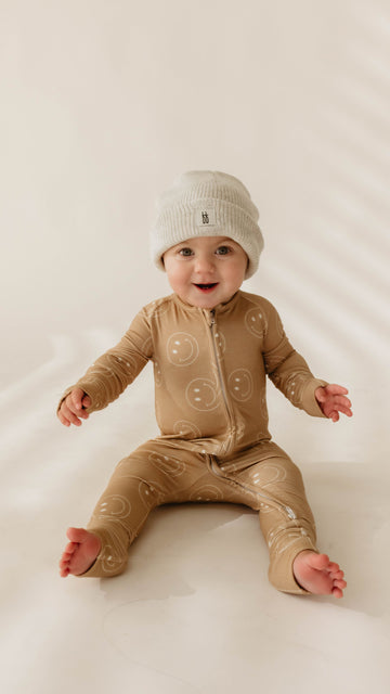 FOREVER FRENCH Just Smile Tan | Bamboo Zip Pajamas (COLLECTIVE)