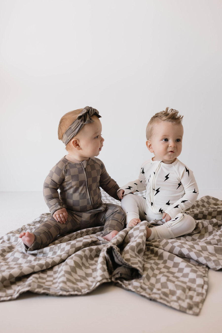 Bamboo Zip Pajamas | Faded Brown Checkerboard