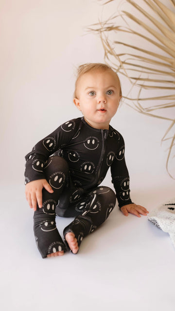 FOREVER FRENCH Charcoal & White FF Smile | Bamboo Zip Pajama (COLLECTIVE)