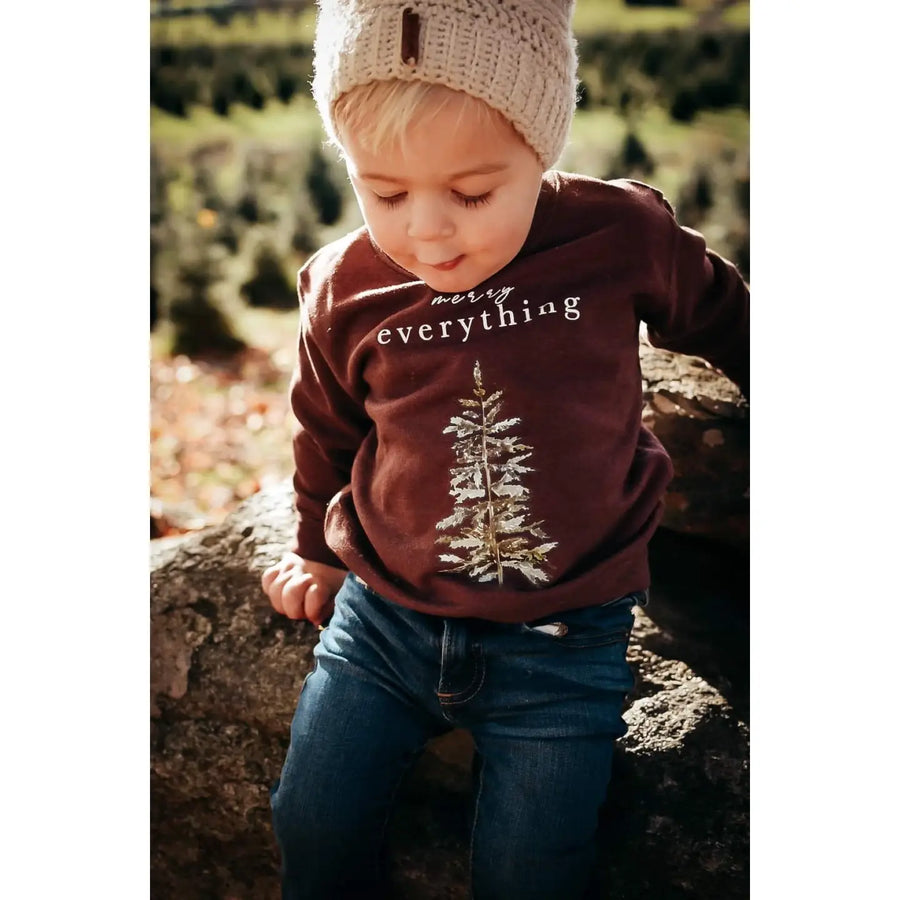 HOLLAND AVE MERRY EVERYTHING KIDS + ADULT CREWNECK | BROWN