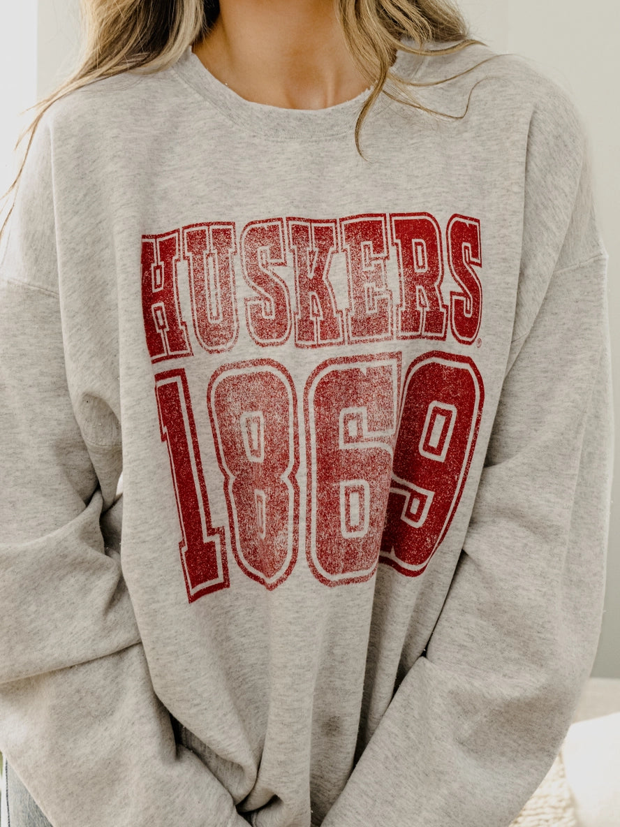 Nebraska Huskers 1869 Players Thrifted Sweatshirt | Ash Grey