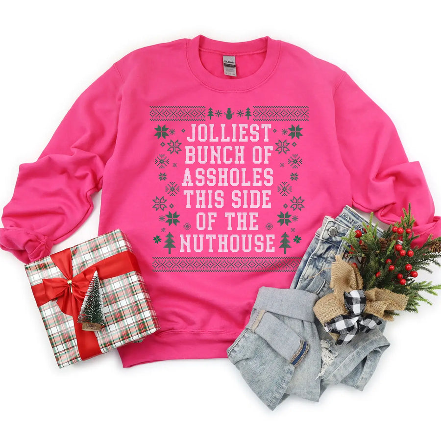 JOLLIEST BUNCH OF A**HOLES THIS SIDE UNISEX SWEATSHIRT | PINK