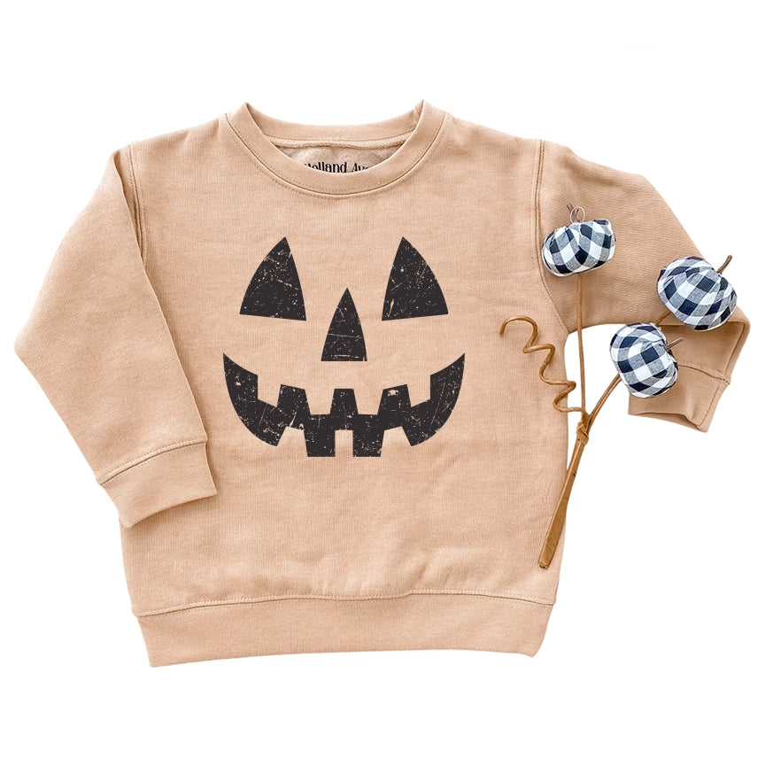 PUMPKIN SMILEY HALLOWEEN SWEATSHIRT | KIDS + BABY | TAN