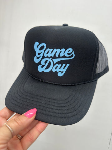 GAME DAY FOAM TRUCKER HAT | BLACK + LIGHT BLUE