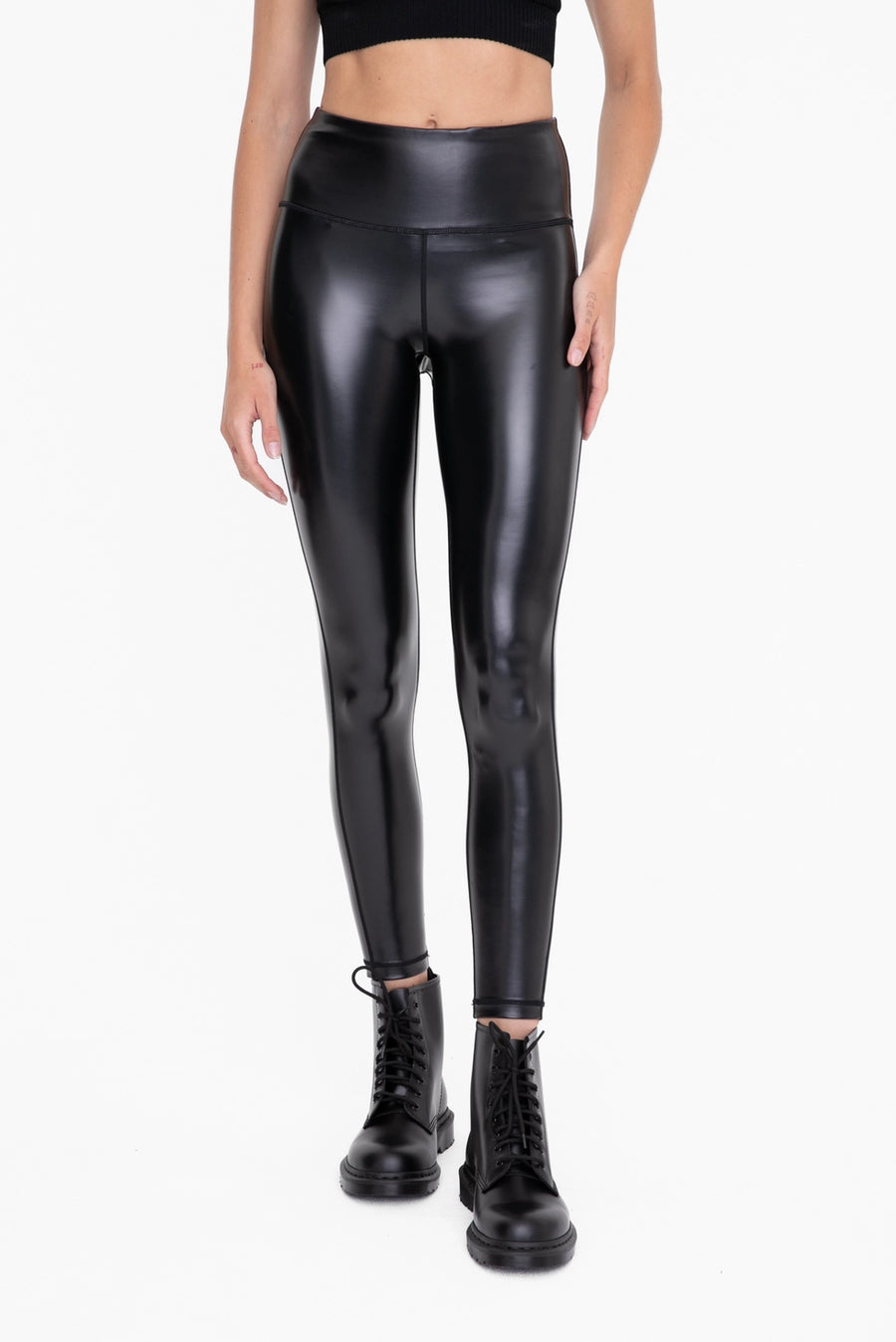 NALA GLOSSY LIQUID HIGH WAISTED WOMEN'S LEGGINGS | BLACK