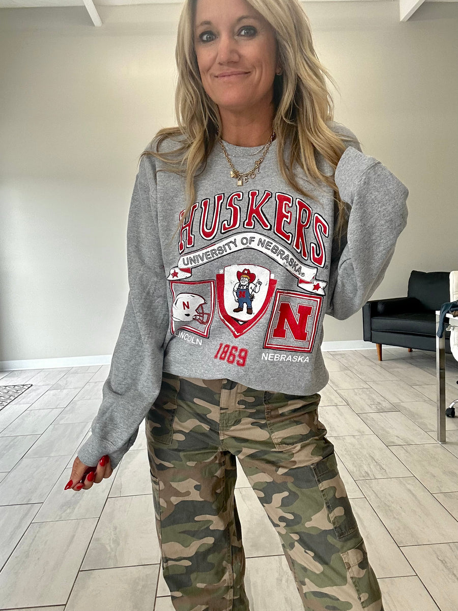 Nebraska Huskers Prep Patch Thrifted Sweatshirt | Grey