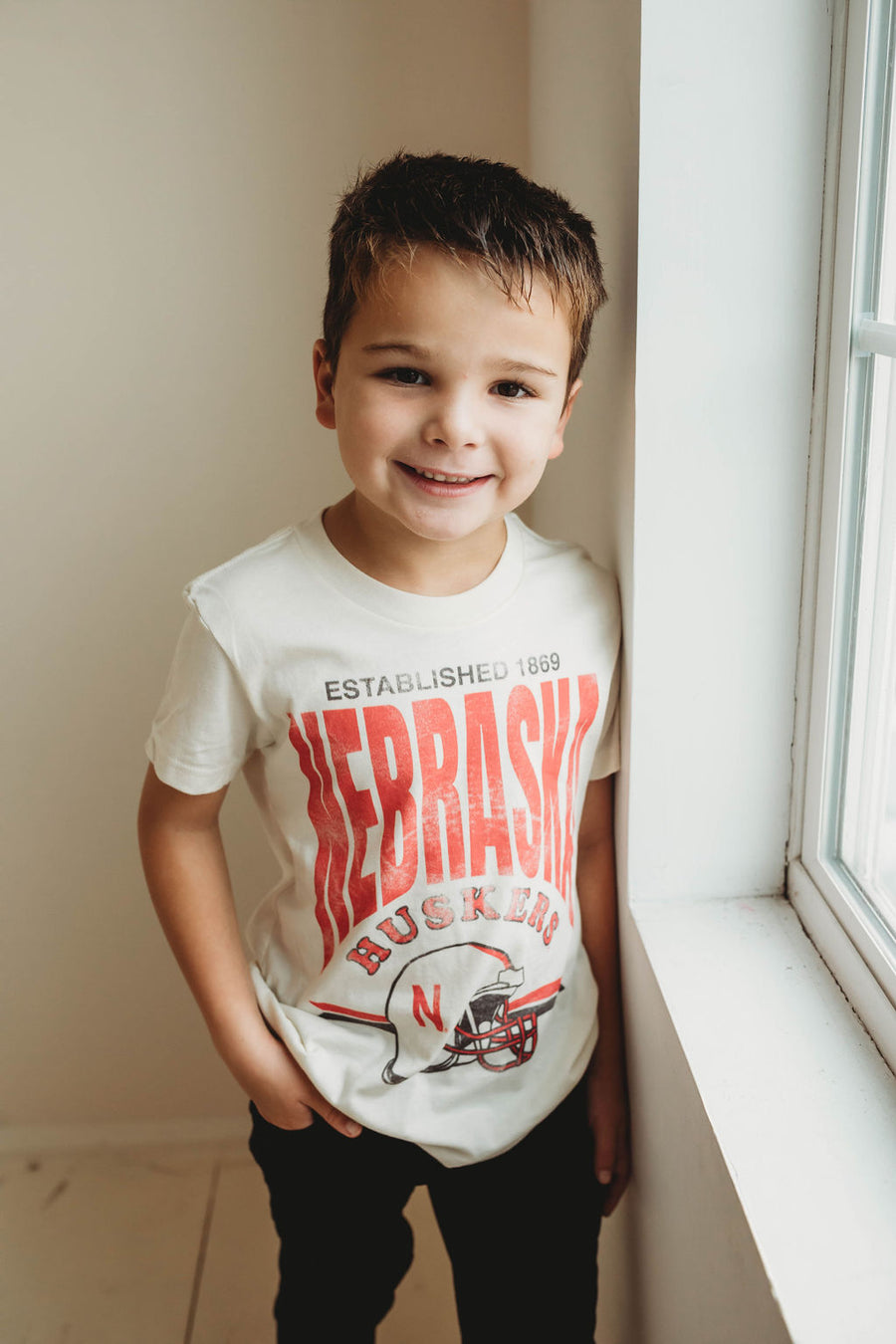 NEBRASKA HUSKERS HELMET CREAM TEE | BABY, KIDS + YOUTH