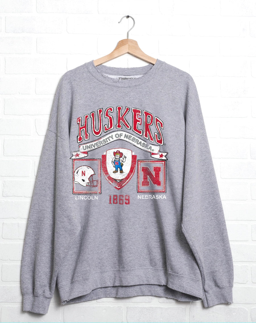 Nebraska Huskers Prep Patch Thrifted Sweatshirt | Grey