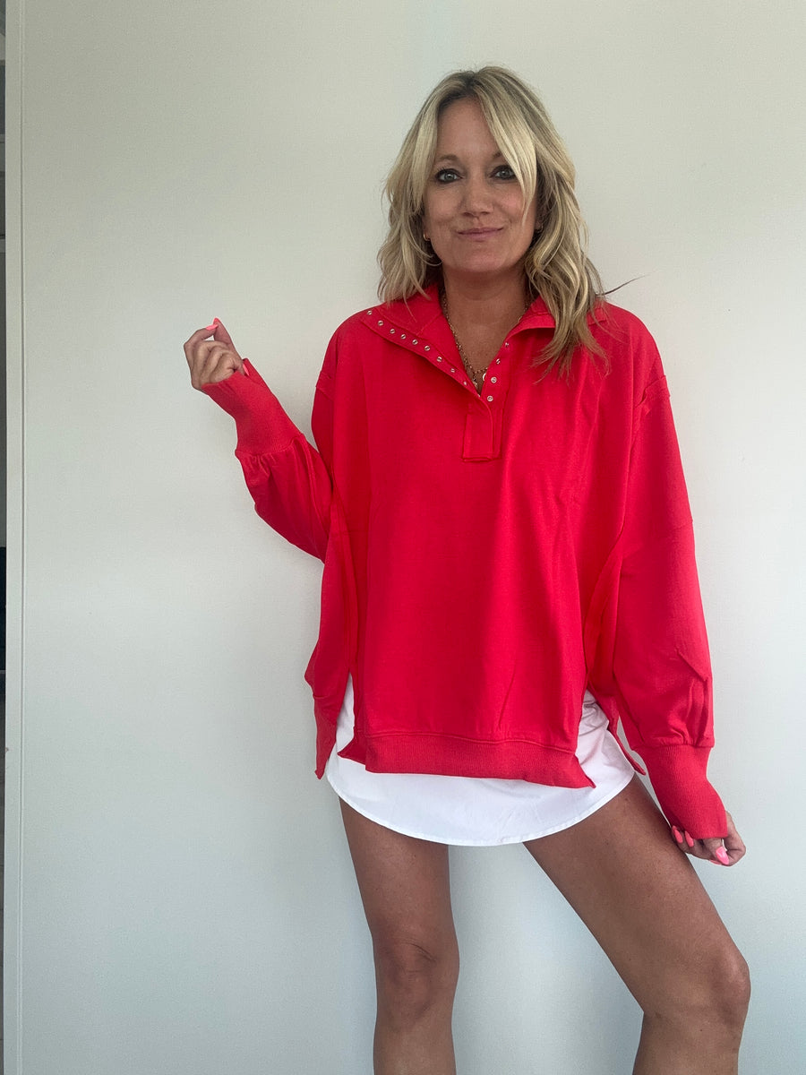MAYA HENLEY WOMEN'S SWEATSHIRT | CHERRY RED