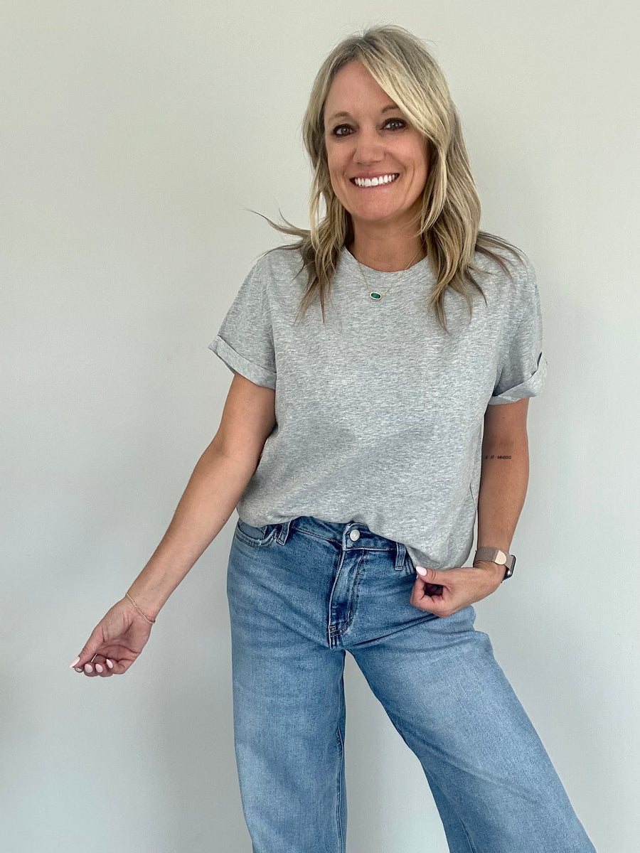 SAMARA ROLLED SLEEVE WOMEN'S TEE | HEATHER GREY