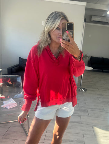 MAYA HENLEY WOMEN'S SWEATSHIRT | CHERRY RED