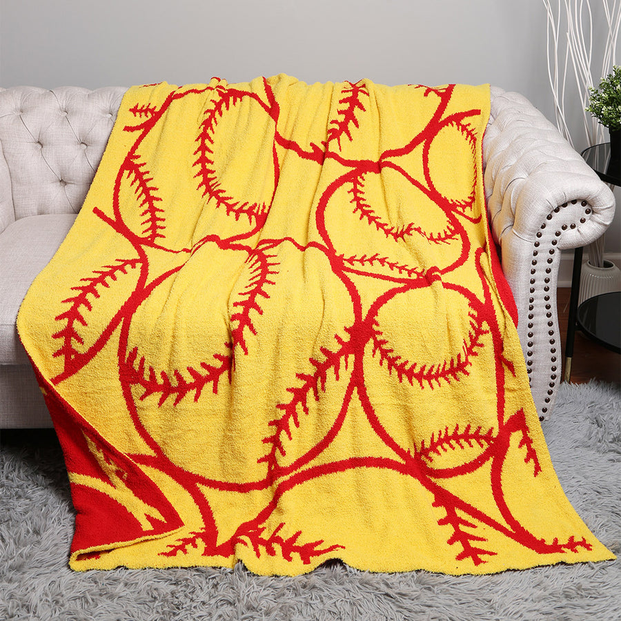 SOFTBALL PLUSH BLANKET | RED YELLOW