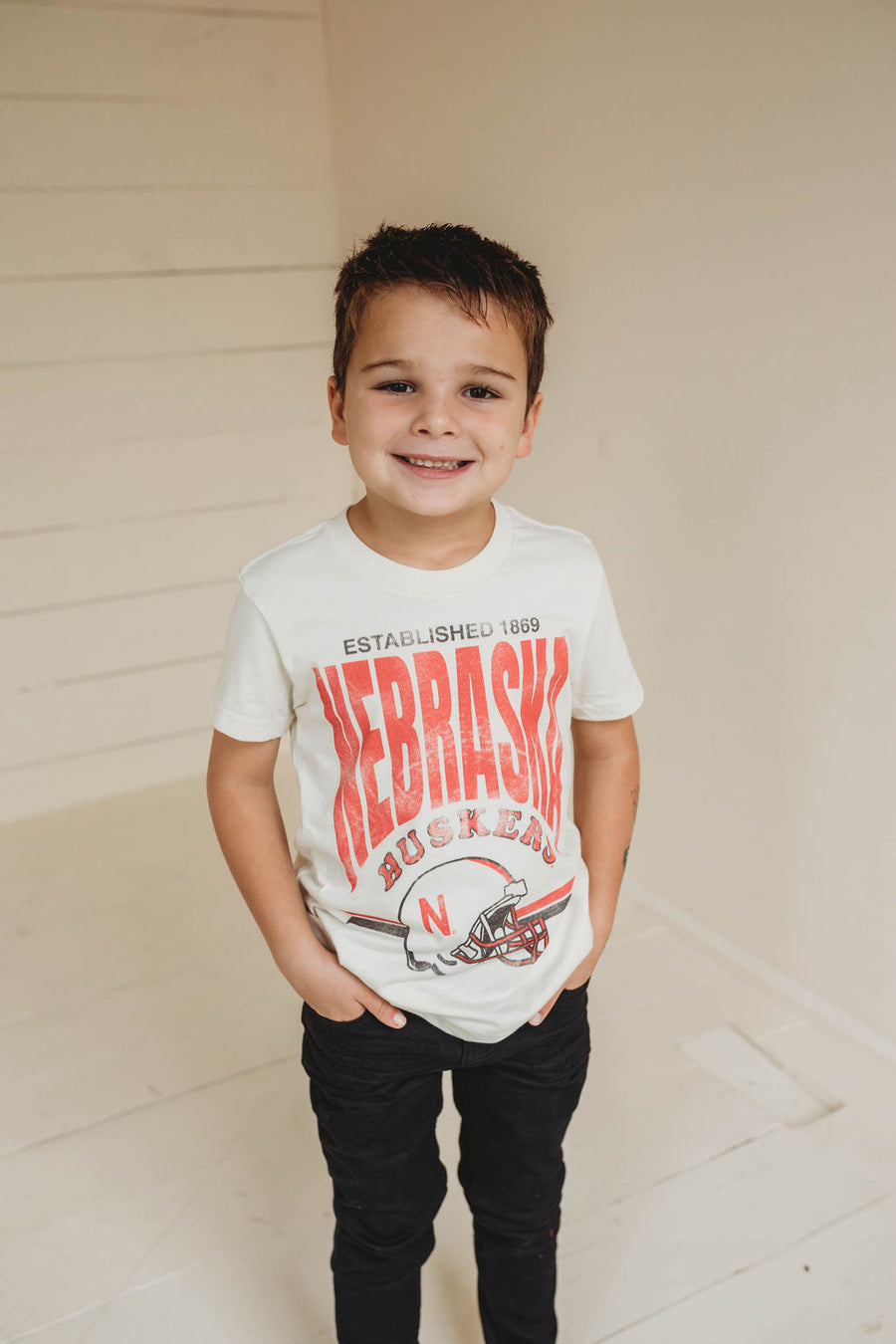 NEBRASKA HUSKERS HELMET CREAM TEE | BABY, KIDS + YOUTH