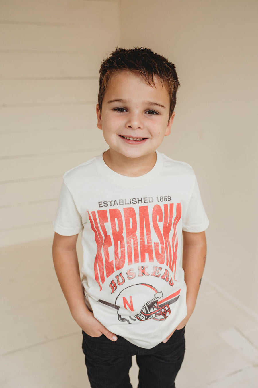 NEBRASKA HUSKERS HELMET CREAM TEE | BABY, KIDS + YOUTH