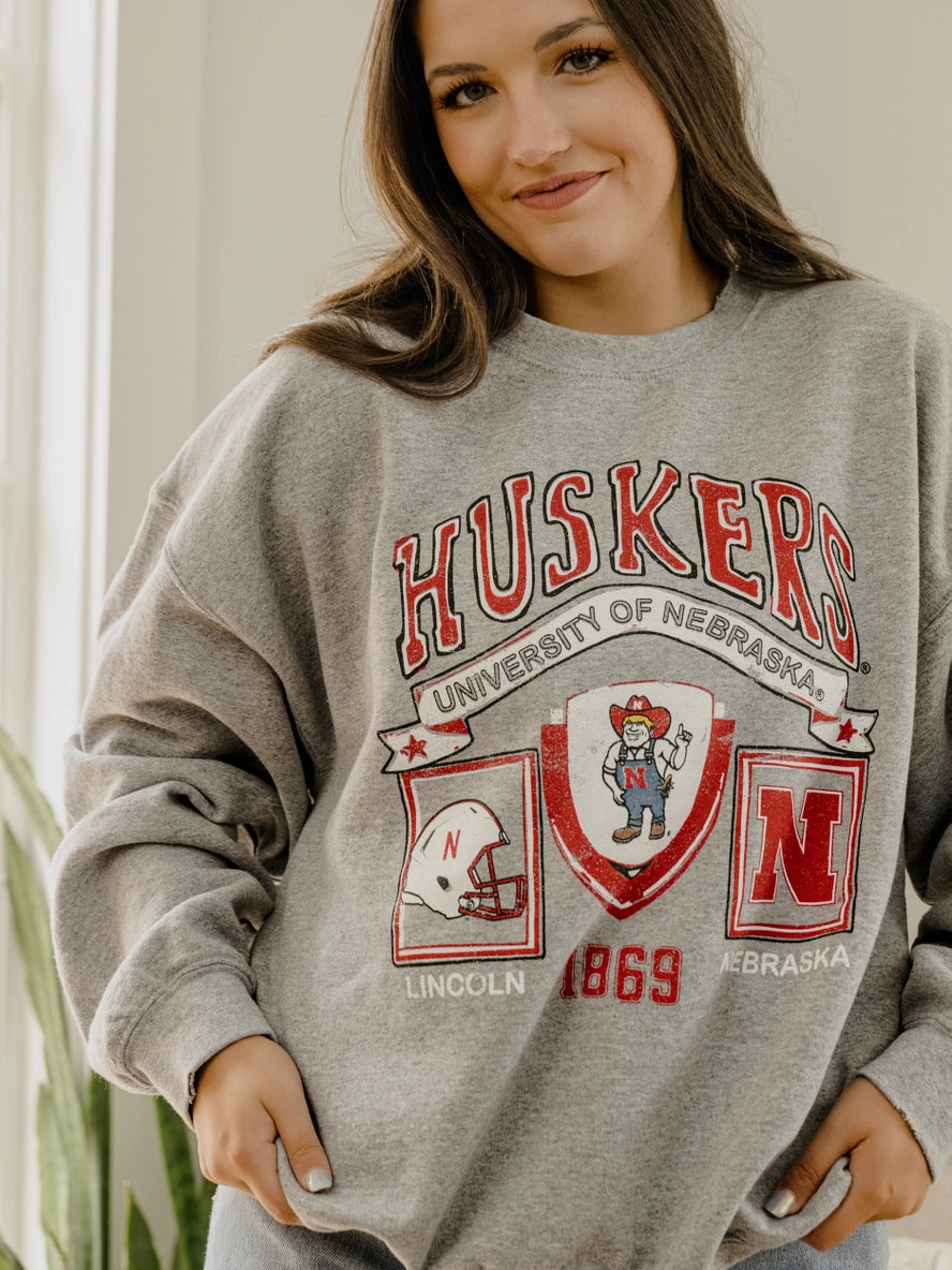 Nebraska Huskers Prep Patch Thrifted Sweatshirt | Grey