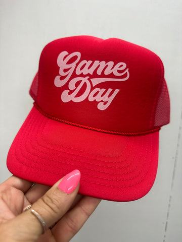 GAME DAY FOAM TRUCKER HAT | RED + LIGHT PINK