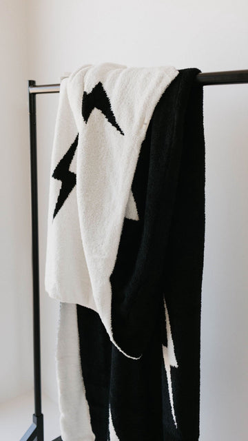 FOREVER FRENCH Black & White Lightning Bolt | Plush Blanket (COLLECTIVE)