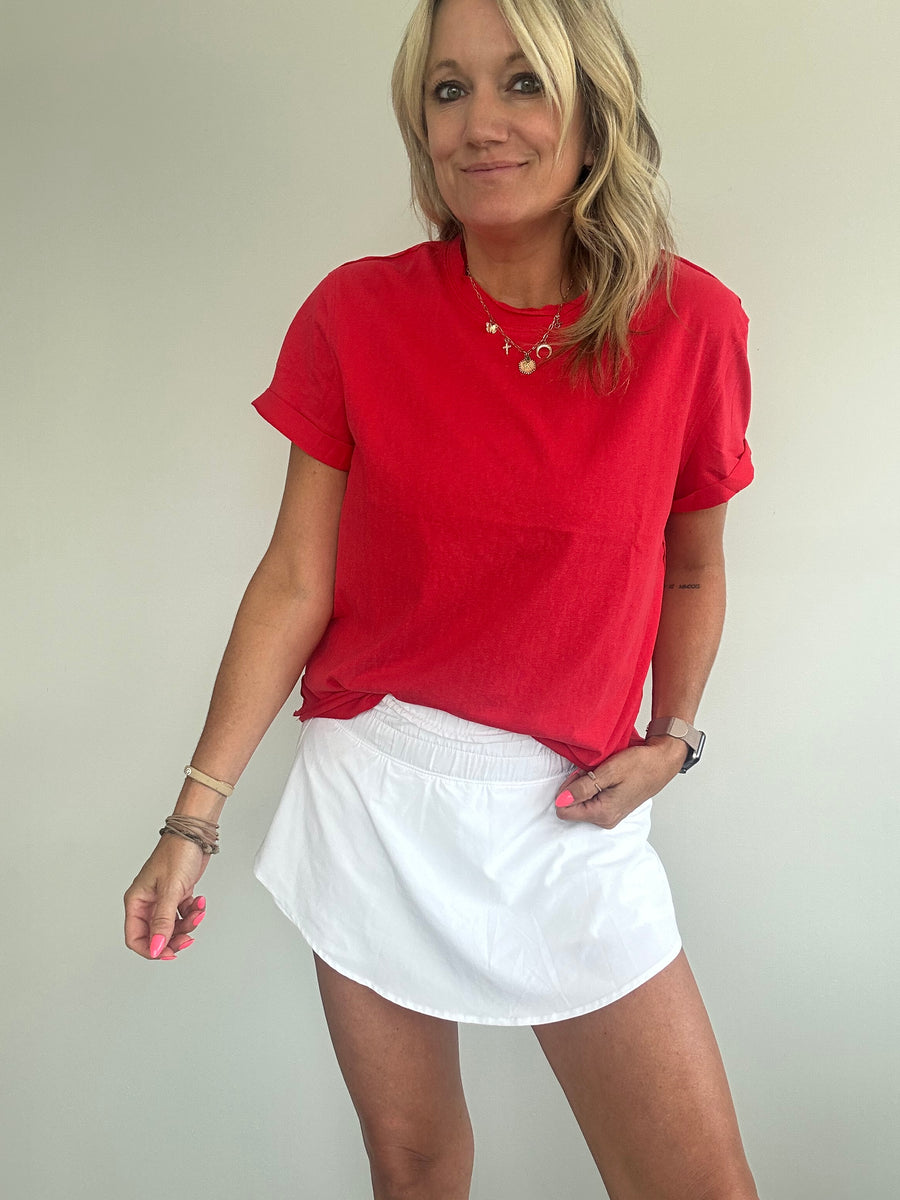 SAMARA ROLLED SLEEVE WOMEN'S TEE | CHERRY RED