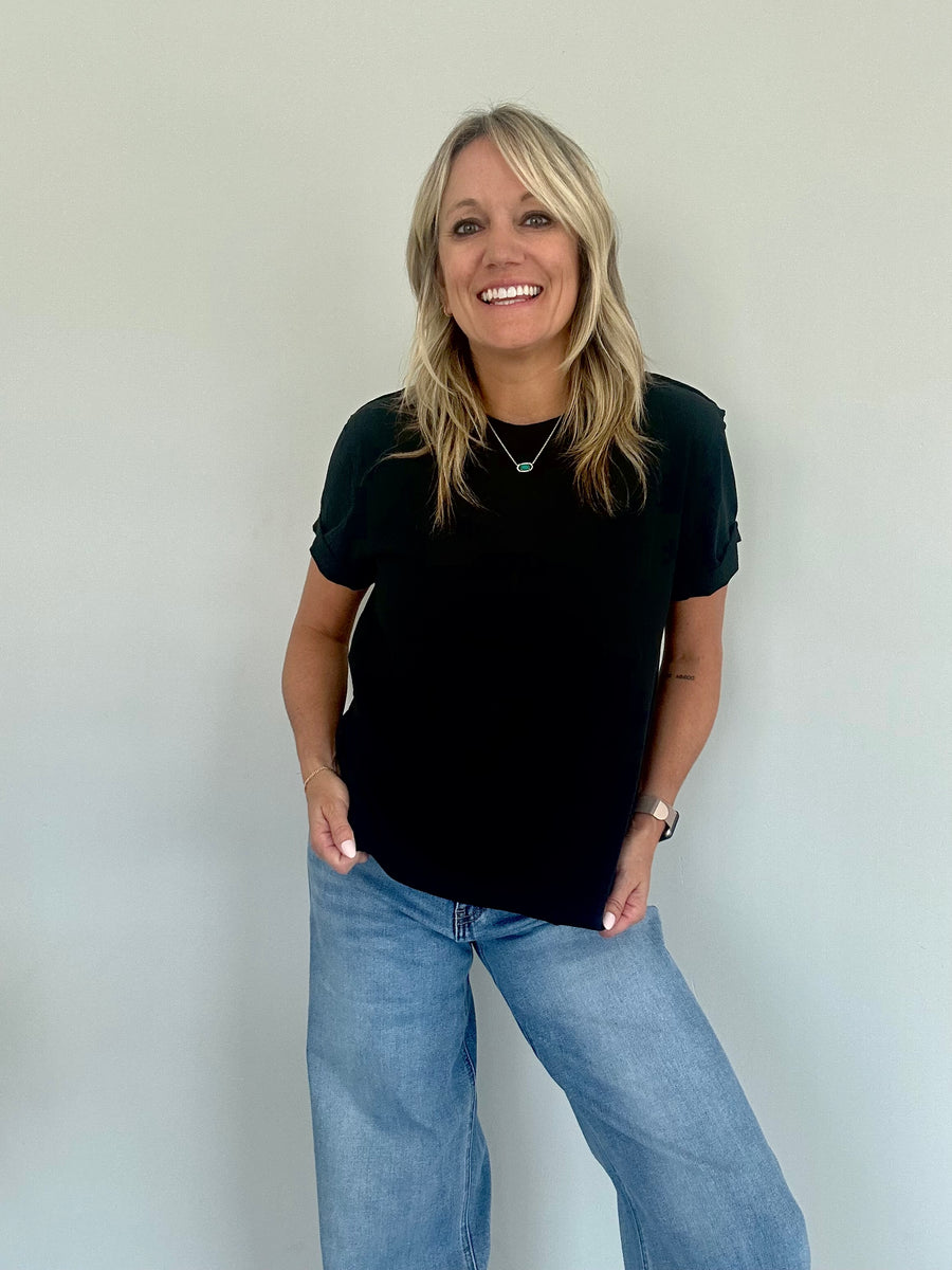 SAMARA ROLLED SLEEVE WOMEN'S TEE | BLACK