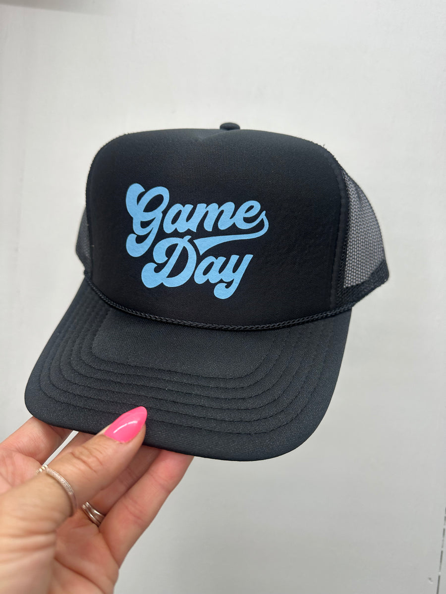 GAME DAY FOAM TRUCKER HAT | BLACK + LIGHT BLUE