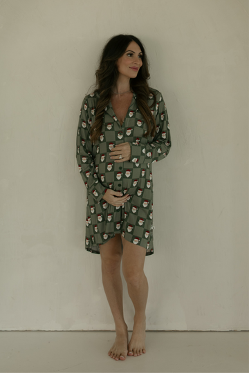 Women's Bamboo Sleeping Dress | Santa Checkerboard