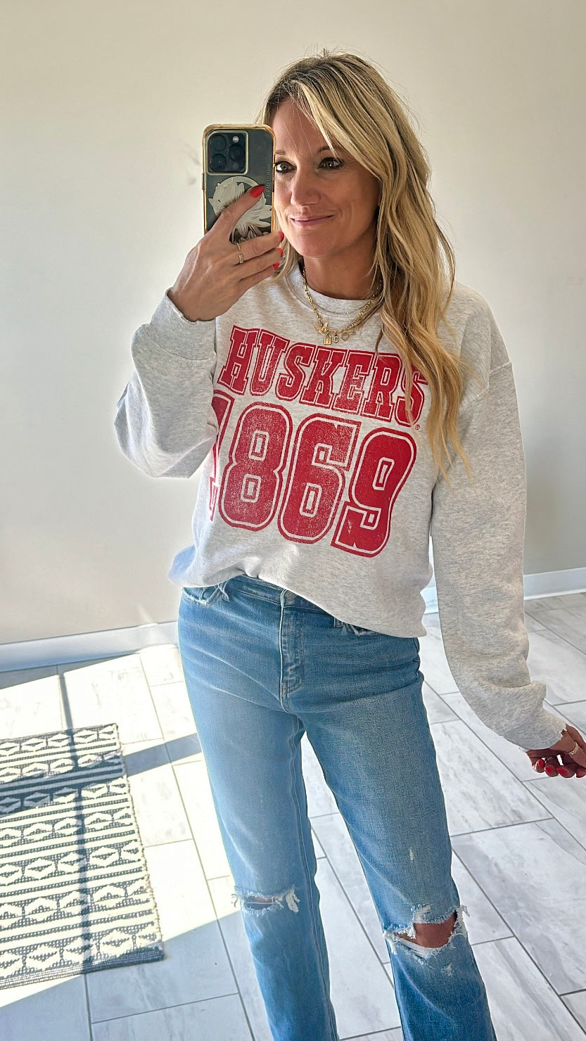 Nebraska Huskers 1869 Players Thrifted Sweatshirt | Ash Grey