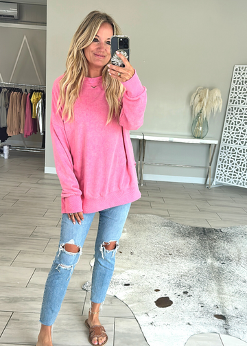 KORY MINERAL WASH WOMEN'S PULLOVER | BARBIE PINK