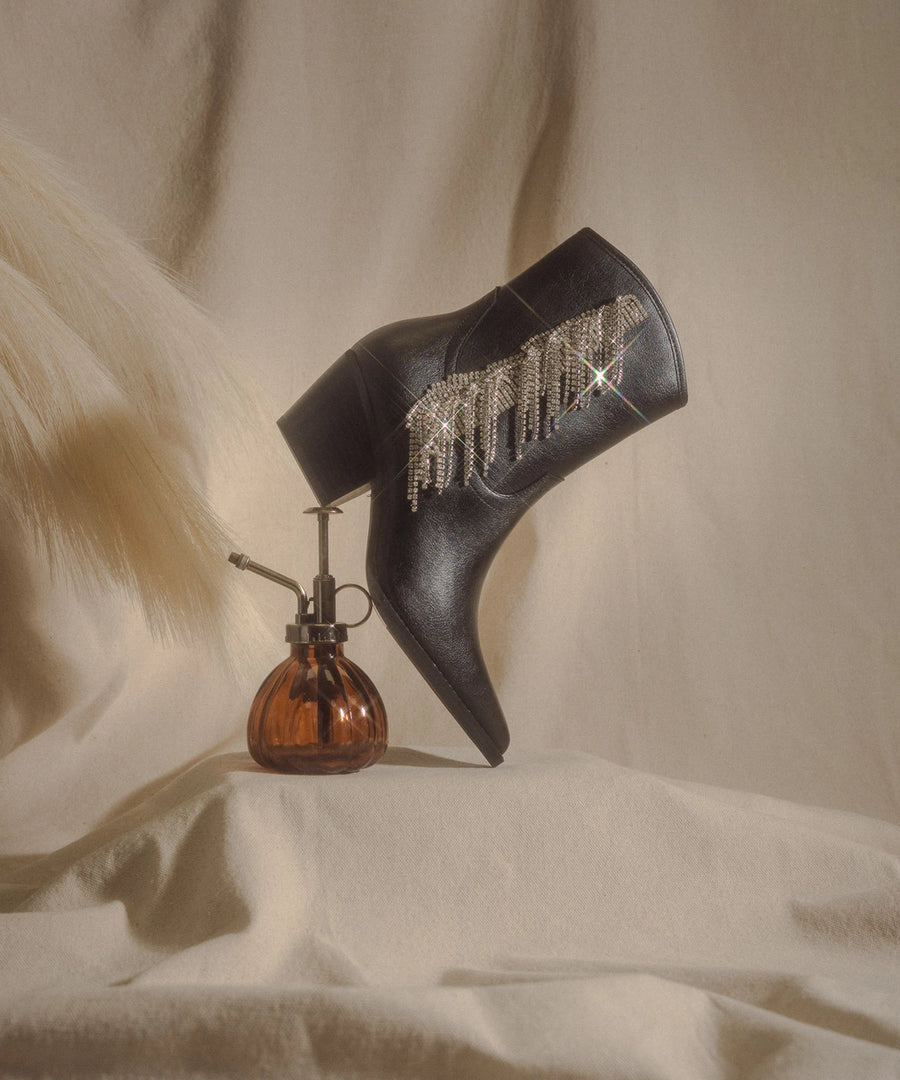 The Rowan Rhinestone Fringe Cowboy Boot | Black