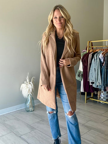 JACKIE FLEECE LONG LINE COAT | CAMEL