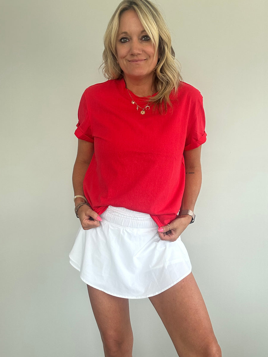 SAMARA ROLLED SLEEVE WOMEN'S TEE | CHERRY RED
