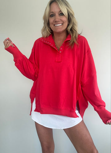 MAYA HENLEY WOMEN'S SWEATSHIRT | CHERRY RED