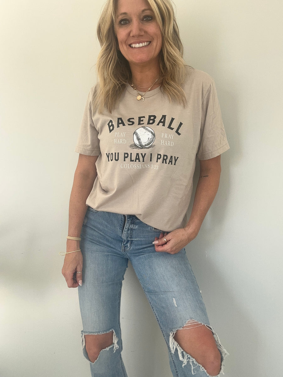 PLAY HARD, PRAY HARD BASEBALL TEE | TAN